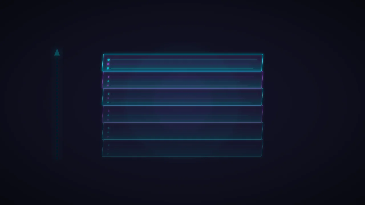 A layered interface showing transparent records of AI decisions, including actions taken, confidence scores, alternatives considered, and reasoning chains