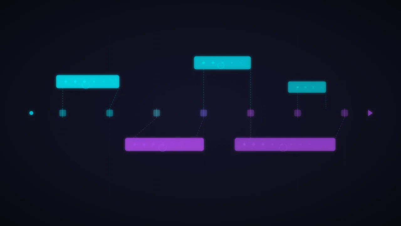 Timeline visualization with asynchronous process markers, showing estimated completion windows, polling intervals, and callback notification points